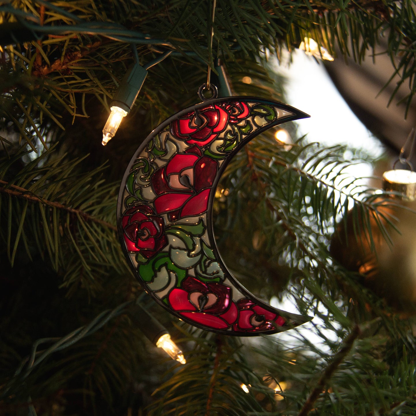 Moon Roses Witchy Ornament