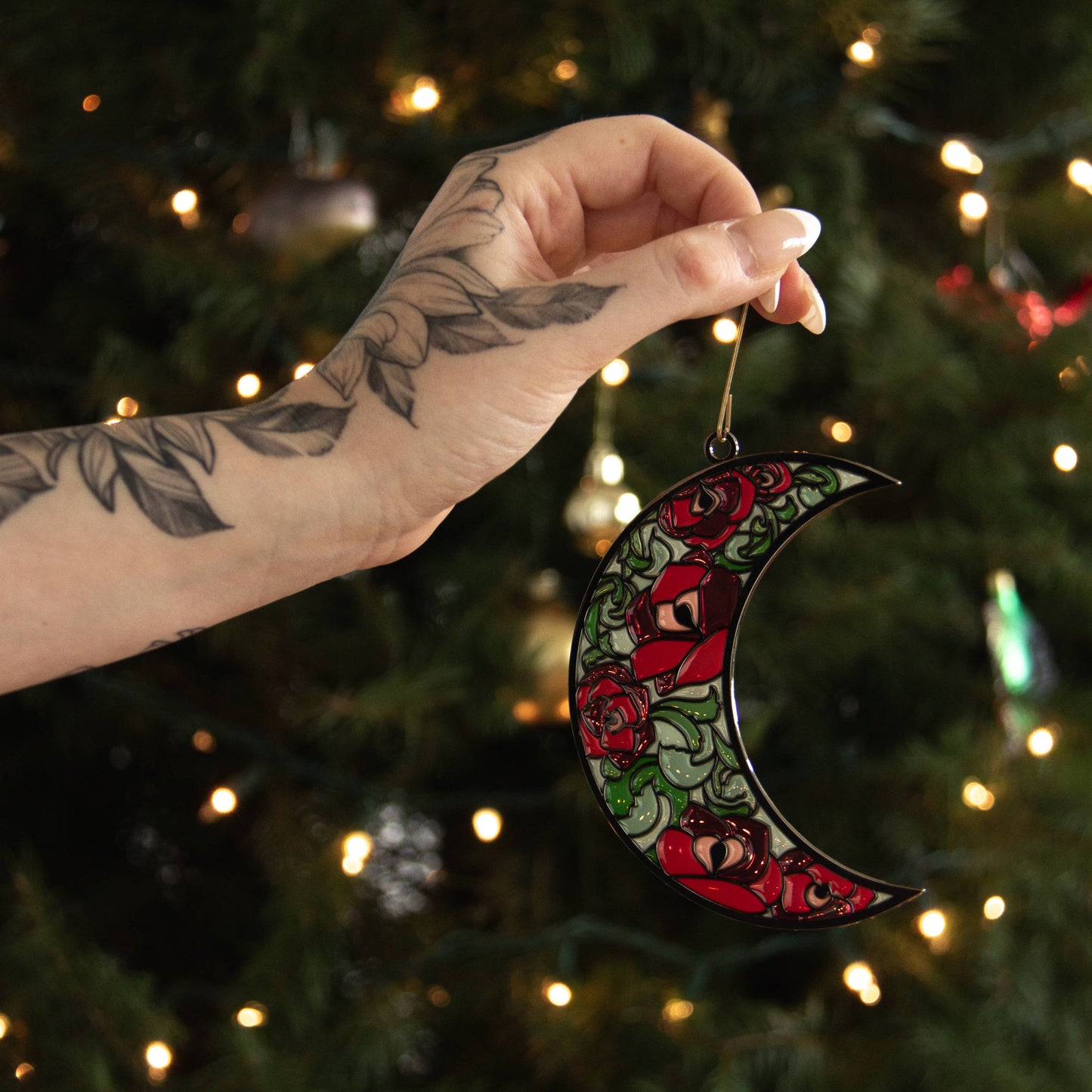 Moon Roses Witchy Ornament