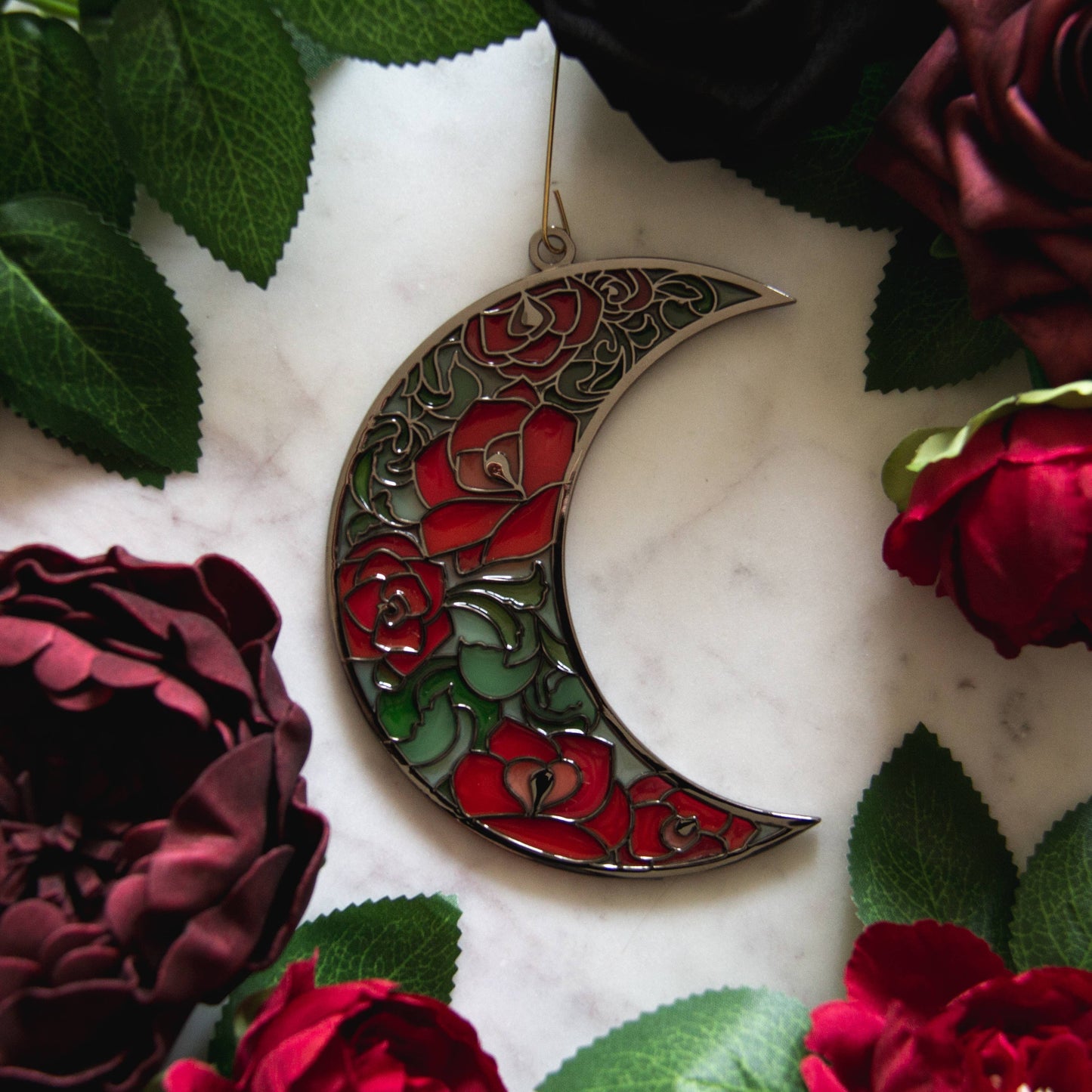 Moon Roses Witchy Ornament