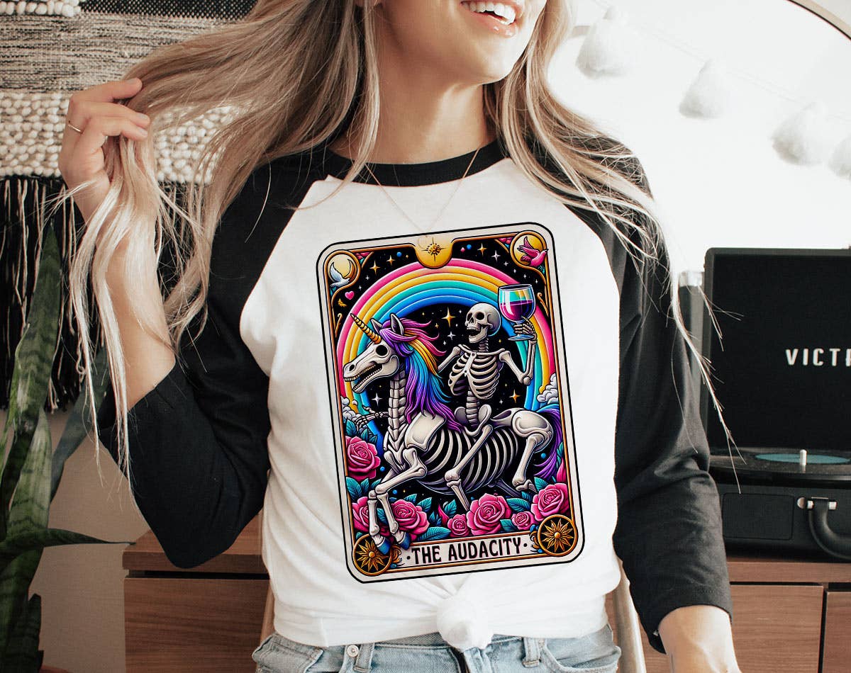 The Audacity Rainbow Unicorn - Funny Tarot Baseball T-Shirt